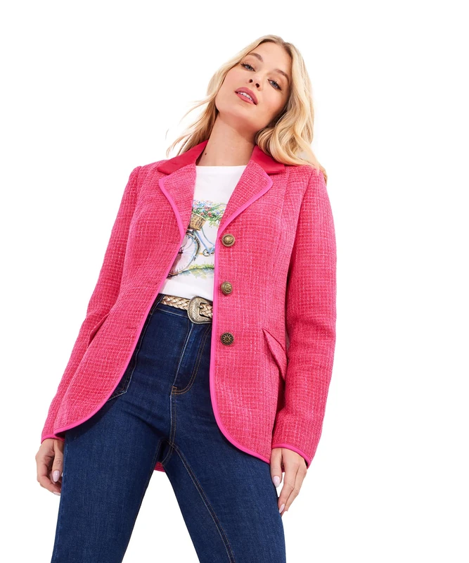 Joe Browns Women's Collared Button Detail Jacket, Regular Fit, Pink, UK 10 - Image 1