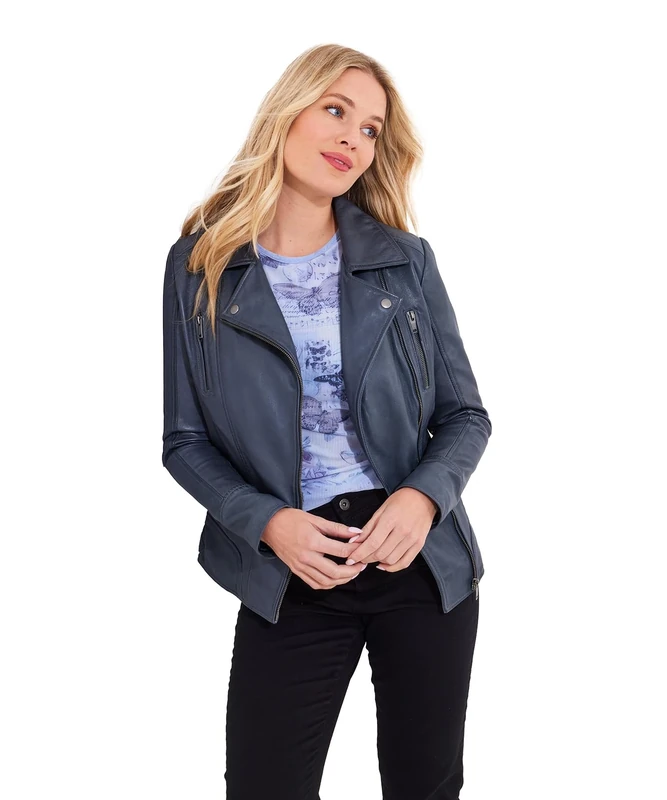 Joe Browns Women's Edgy Collared Biker Jacket, Grey, 14