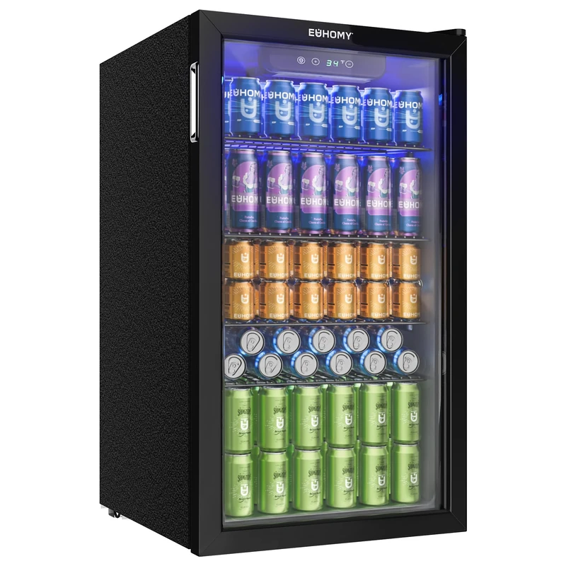 EUHOMY Beverage Refrigerator, Mini Fridge for 126 Cans with Glass Door, Small Fridge with Adjustable Shelves for Lemonade, Beer or Wine, for Home/Bar/Office,