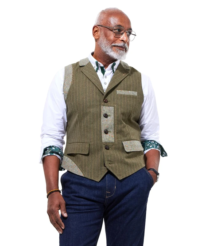 Joe Browns Men's Striped Waistcoat, Olive, 40