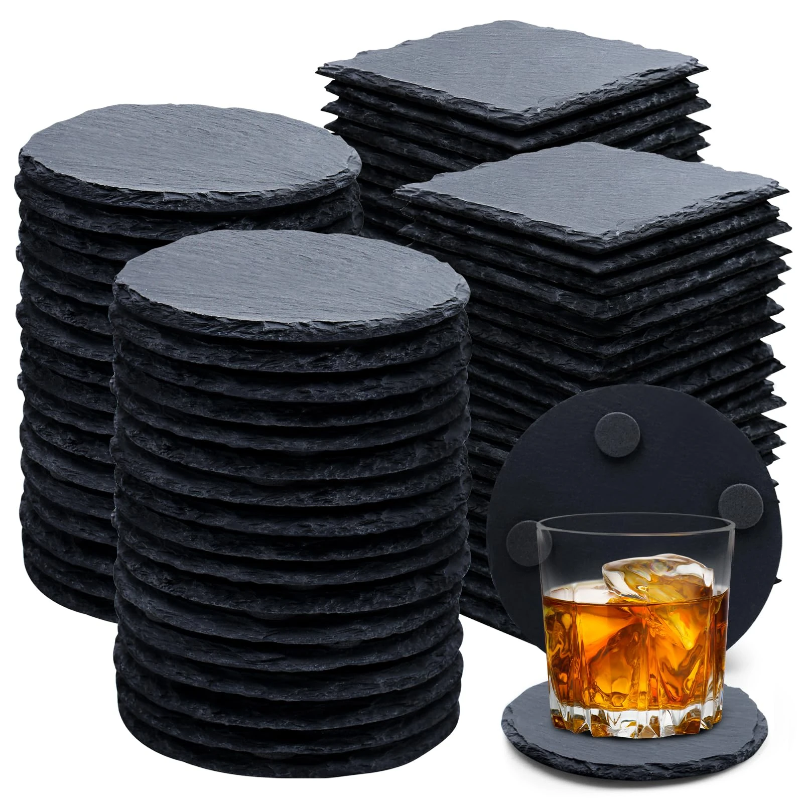 72 PCS Slate Drink Coasters, Cymuber 4 Inch Black Coasters Stone Cup Coaster Bulk Set, Laser Engraving Blanks Handmade Coasters for Halloween, Christmas, Home Decor Drink Bar Kitchen Gifts