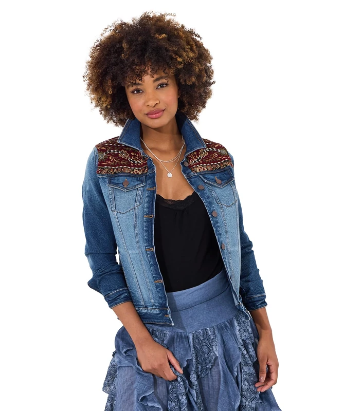 Joe Browns Women's Limited Edition Customised Beaded Back Denim Jacket, Blue, 12