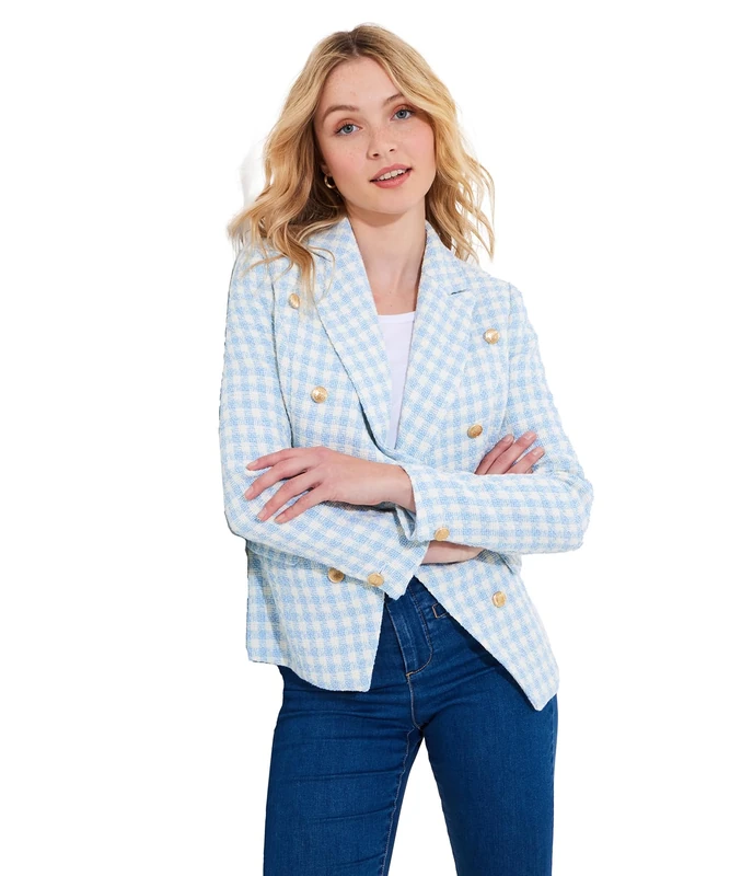 Joe Browns Women's Checked Co-Ord Blazer Jacket, Regular Fit, Blue, UK 14