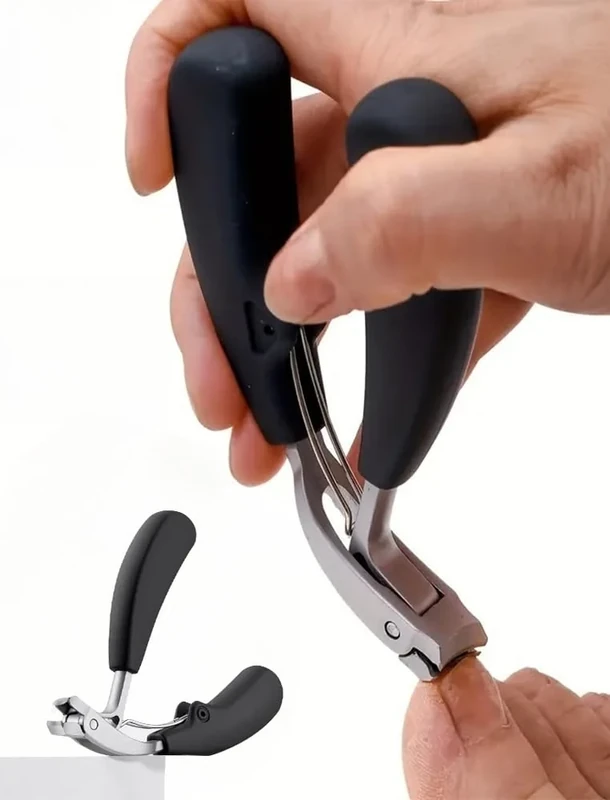 1PC Professional Nail Clippers Modern Style Stainless Steel Blade Concave Edge Wide Opening Anti-Splash Long Handle Curved Cuticle Cutter for Thick Nails Suitable for Men and Elderly