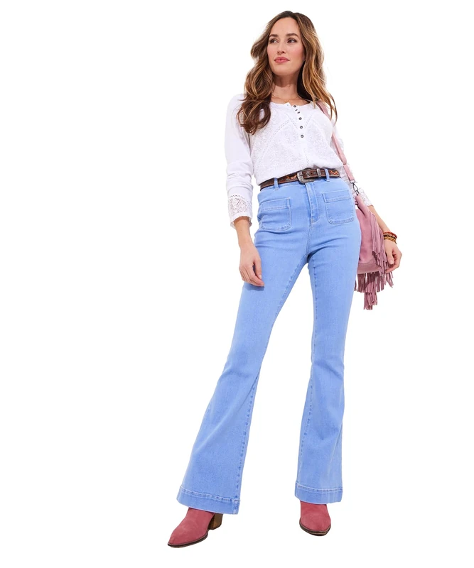 Joe Browns Women's Light Wash Wide-Leg Patch Pocket Jeans, Regular Fit, Blue, UK 16