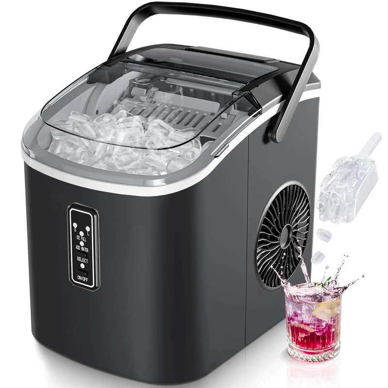 EUHOMY Ice Maker Machine, Self-Cleaning Ice Cube Maker, Produces 9 Cubes in 6 Minutes, 2 Ice Cube Sizes, 12 Kg/Day, Portable Ice Maker with Handle, Basket, and Scoop, Ice Machines for Home, Kitchen