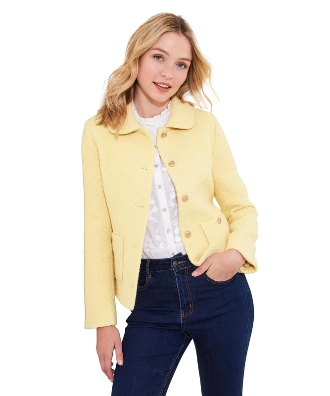 Joe Browns Women's Vintage Inspired Collared Tweed Jacket, Yellow, 14