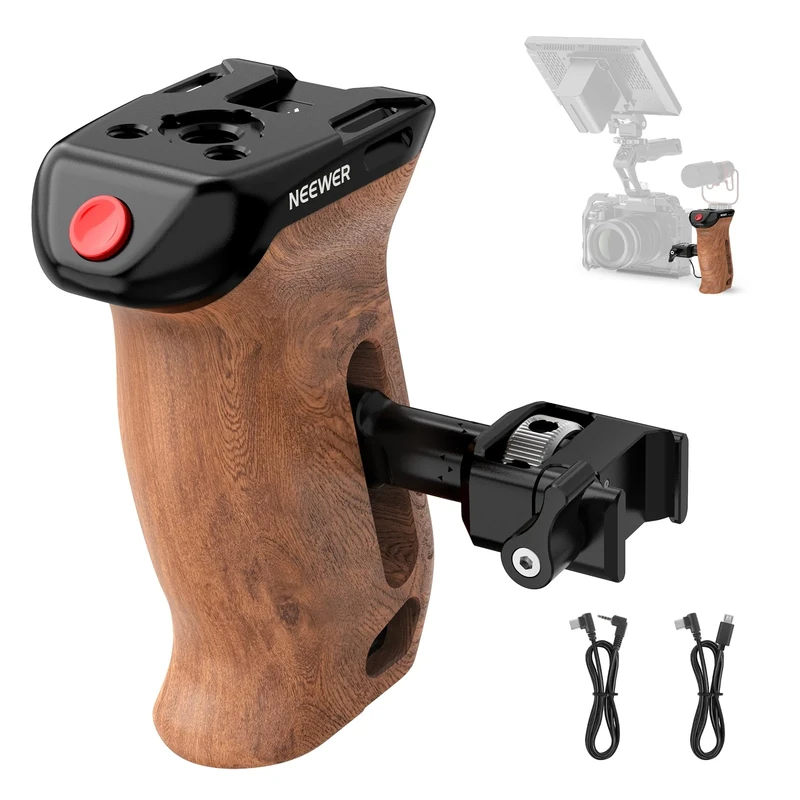 Neewer Wooden Side Handle with Record Start/Stop Remote Trigger NATO Clamp 1/4" & 3/8" Threads Vertical Adjustment 22lb Load Compatible with SmallRig Camera Cage Sony Fujifilm Panasonic, CA123
