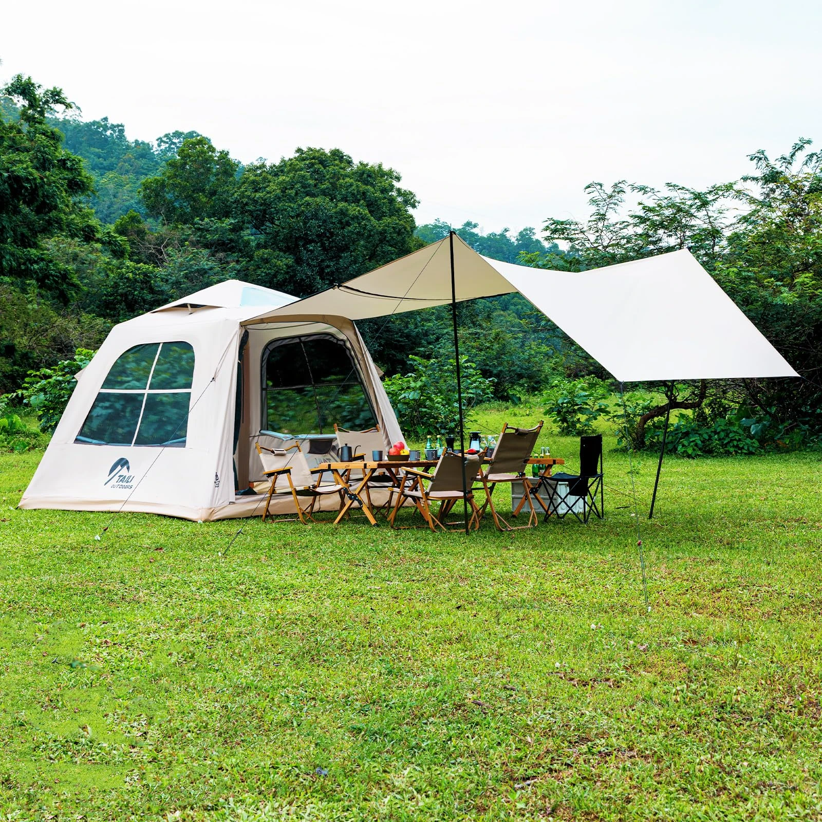 TAILI Inflatable Blow Up Tent for Camping with Hand Pump for 2/4/6/8 Person Easy Setup Outdoor Inflatable Oxford Waterproof Air Tent for Family Camping Adult (Grey, 6 Person 260 x 260 CM)