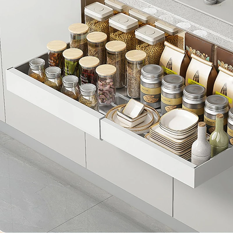 Telescopic Drawer, Extendable Drawer Organiser, Kitchen, Carbon Steel Kitchen Organiser, Pull Out Cabinet Organiser, Extendable Cupboard Organiser for Kitchen Cabinets, 43.5-68 cm W x 42 cm D x 7.5 cm
