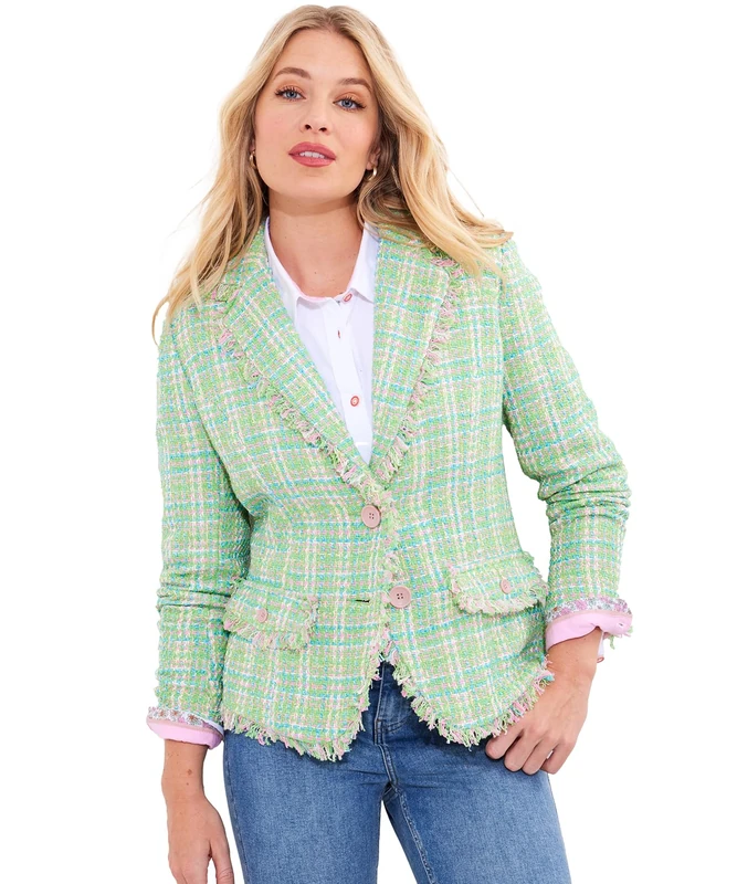 Joe Browns Women's Frayed Detail Tweed Jacket, Green, 44 Pequeño