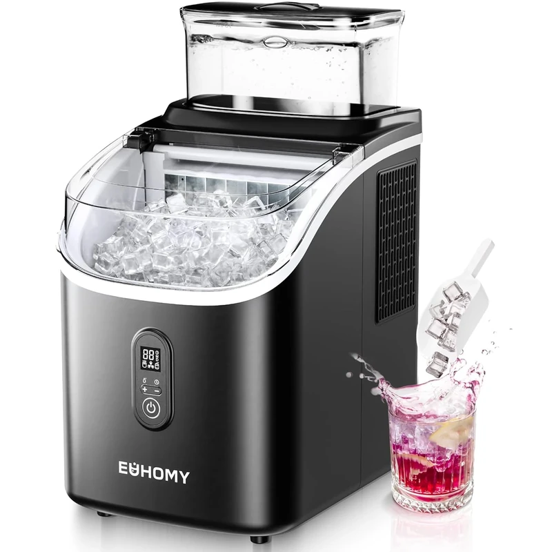 EUHOMY Ice Cube Maker Machine Countertop with External Water Tank, 15KG Ice Machine, 16Pcs Ready in 13 Min, Self-Cleaning Portable Ice Maker with Ice Scoop & Basket for Home/Kitchen/Office/Bar, Black