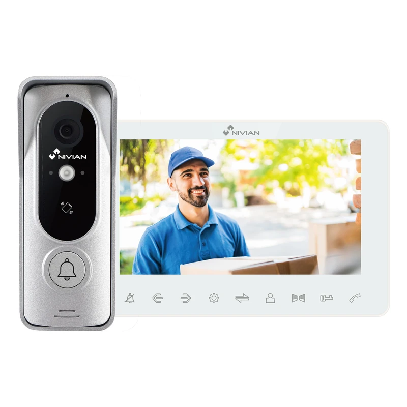 NIVIAN 2-Wire Analog Video Door Phone | Monitor 7" HQ Indoor Screen with Two-Way Audio | IP65 Outdoor Plate Anti-vandal with Night Vision | Electric Door Openers | RFID Reader