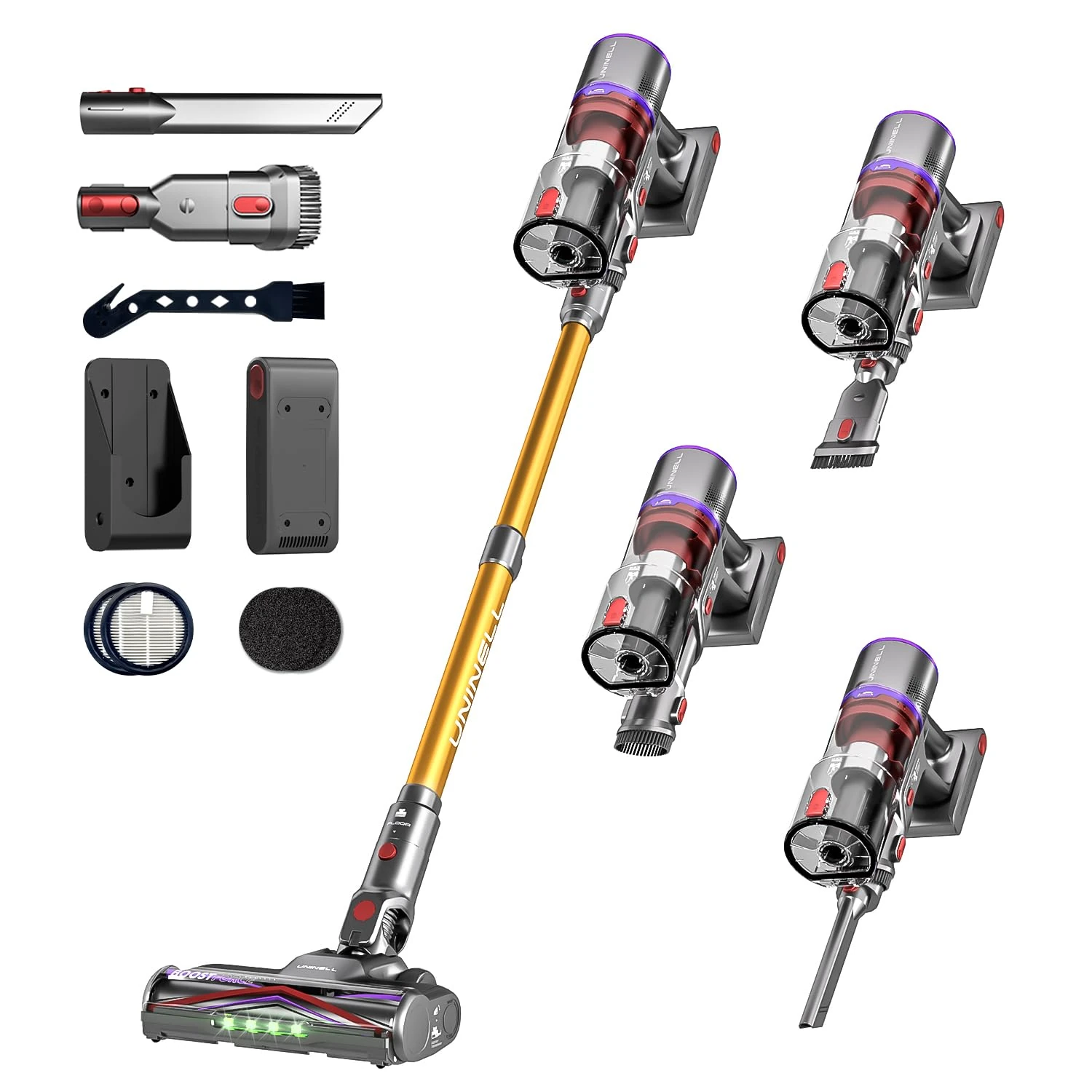 UNINELL HOME Cordless Rechargeable Vacuum Cleaner with Wall Mount Charging, 48Kpa 550W 65Mins for Home, Anti-Tangle Stick Vacuum Self-Standing for Pet Hair/Carpet