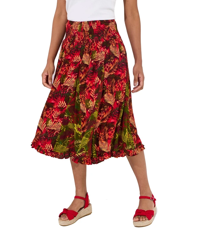 Joe Browns Women's Palm Print Godet Panel Knee-Length Skater Skirt, Red, UK 10 - Image 1