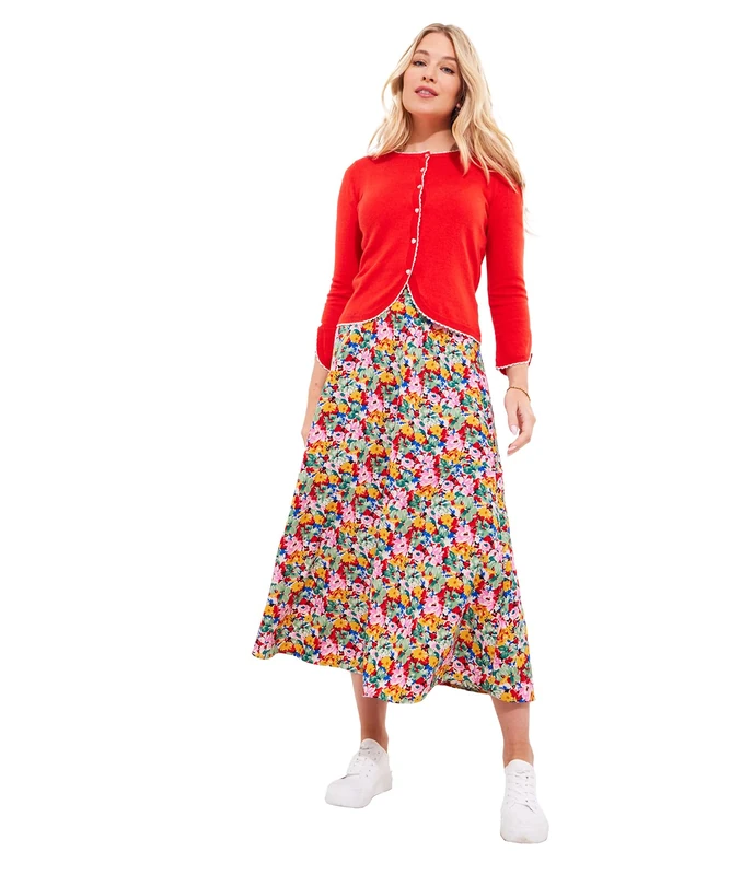 Joe Browns Women's Lightweight Spring Floral Maxi Skirt, Red, UK 16