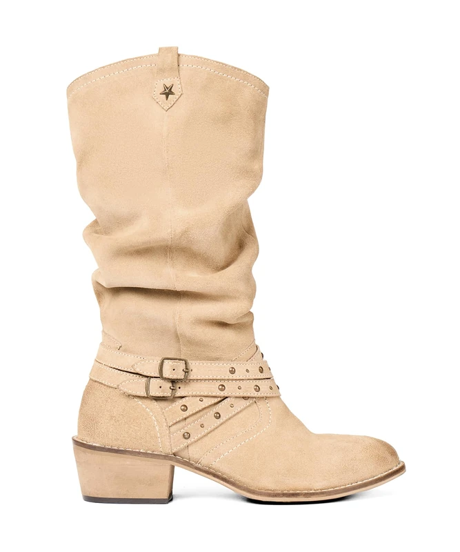 Joe Browns Women's Slouchy Suede Buckle Boots Mid Calf, Stone, 4 UK