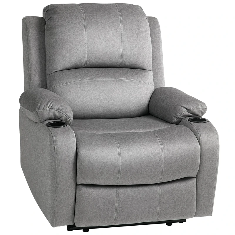 HOMCOM Recliner Chair, Microfibre Reclining Chair with Adjustable Leg Rest, Cup Holders, Recliner Armchair for Home Living Room, Grey