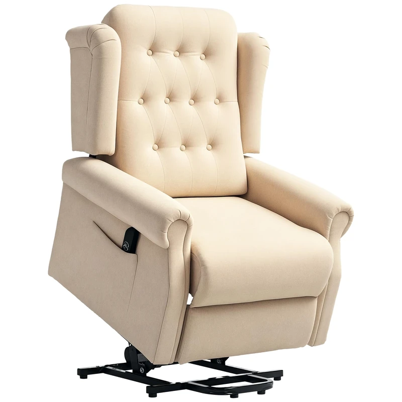 HOMCOM Power Lift Recliner Chair, Wingback Button Tufted Electric Lift Chair for Elderly, Fabric Riser and Reclining Armchair with Remote Control, USB Ports, Side Pockets, for Living Room, Beige