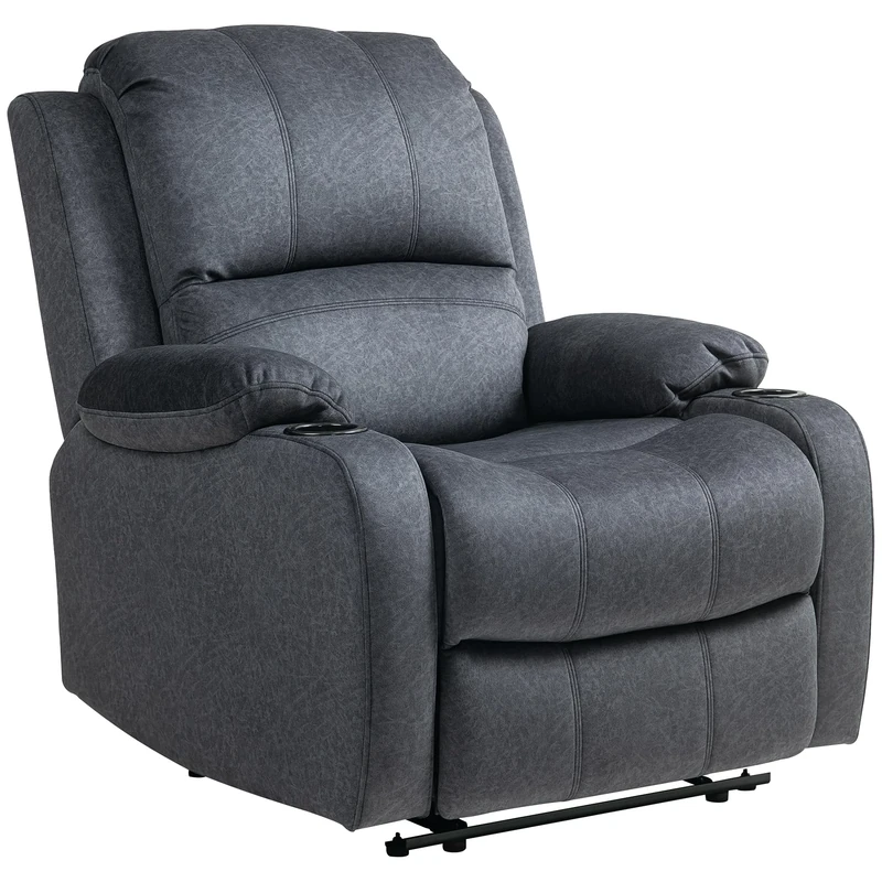 HOMCOM Recliner Chair, Microfibre Reclining Chair with Adjustable Leg Rest, Cup Holders, Recliner Armchair for Home Living Room, Black