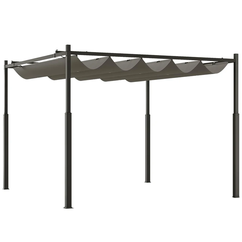 Outsunny 3 x 3(m) Metal Pergola with Retractable Roof and Magnetic Fixture, Outdoor Gazebo Garden Pergola Kit Sun Shade Canopy, UPF30+, 80mm Metal Column, Grey