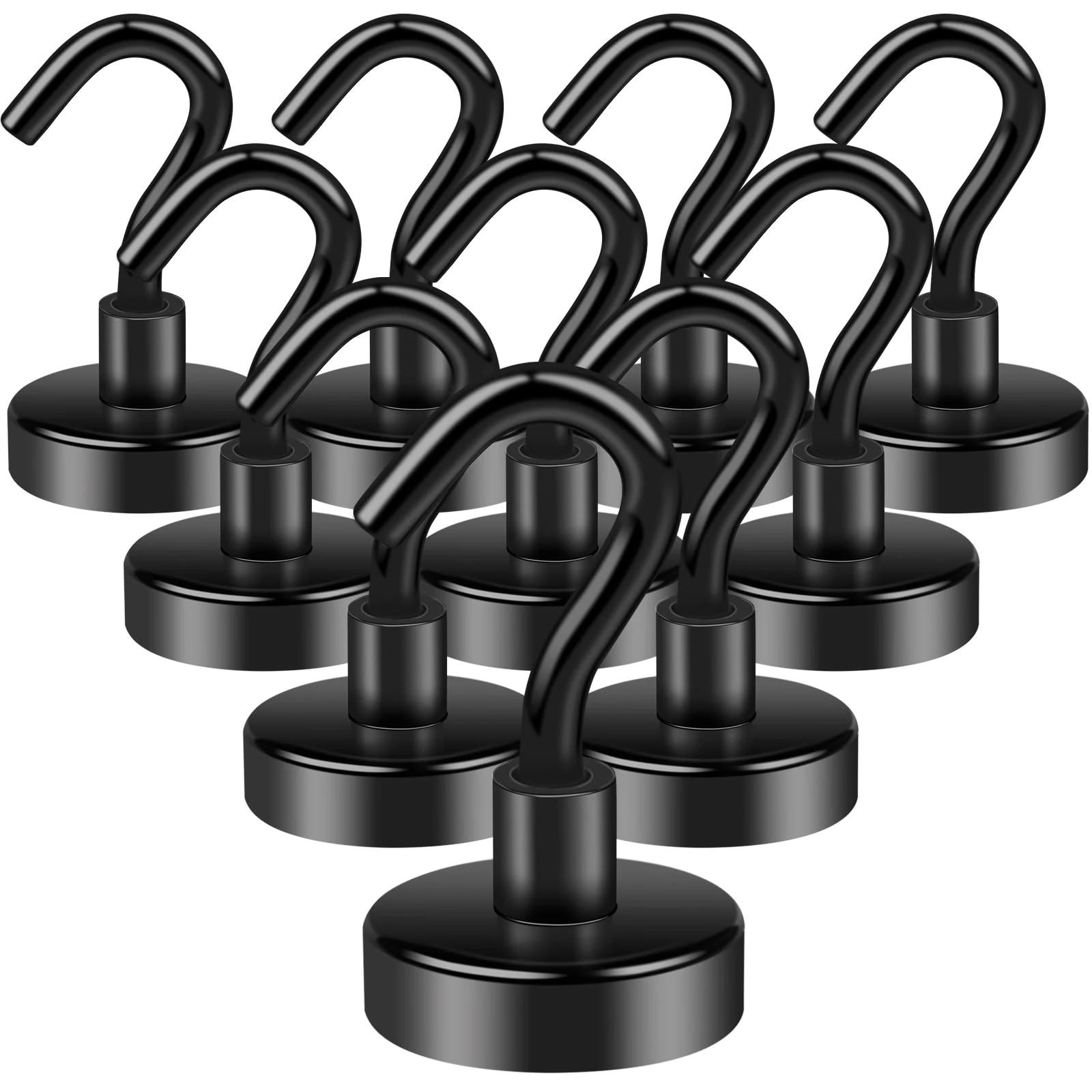 Aenienoe 10 Pack Magnetic Hooks Heavy Duty 35lb Strong Magnet Hook Neodymium Magnets Hooks for Cruise Cabins Kitchen Fridge Van Classroom Office Camping Accessories 20mm Black