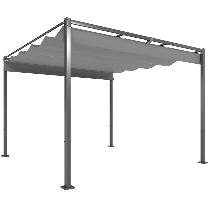 Outsunny 3 x 3(m) Garden Pergola with Retractable Roof and Magnetic Fixture, Outdoor Gazebo Pergola Kit Sun Shade Canopy, UPF30+, Grey