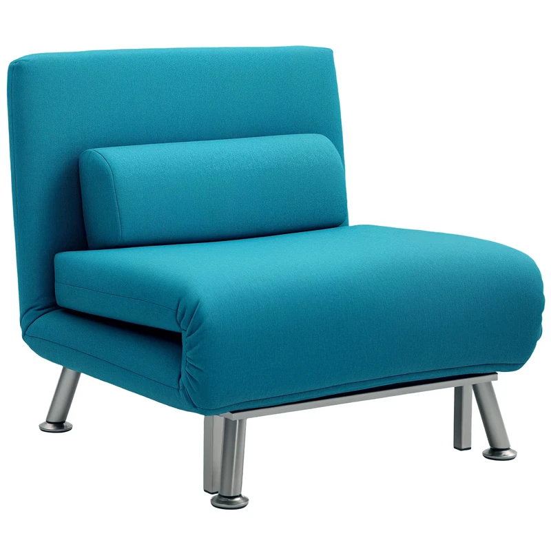 HOMCOM Convertible Chair Bed, 3-in-1 Velvet Sleeper Chair with Adjustable Backrest, Pillow, for Living Room, Bedroom, Dark Blue