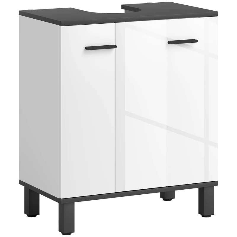 HOMCOM Under Sink Bathroom Cabinet for Basin 60x34x70cm High Gloss White