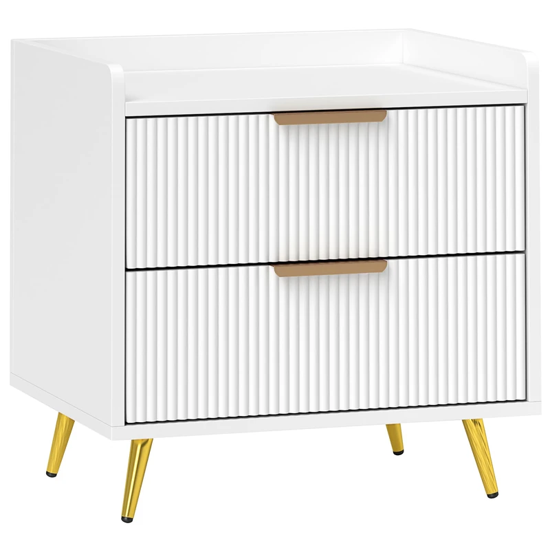 HOMCOM Bedside Table, Bedside Cabinet with 2 Drawers, Side End Table with Metal Legs for Bedroom Living Room, White