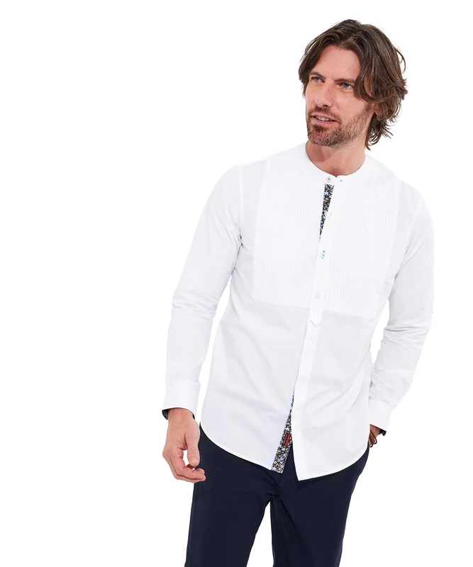 Joe Browns Men's Classic Pintuck Grandad Collar Long Sleeve Shirt Button, White, L