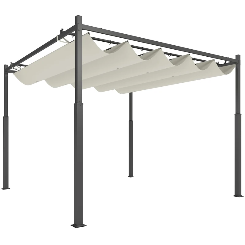 Outsunny 3 x 3(m) Pergola with Retractable Roof, 80mm Metal Column, White