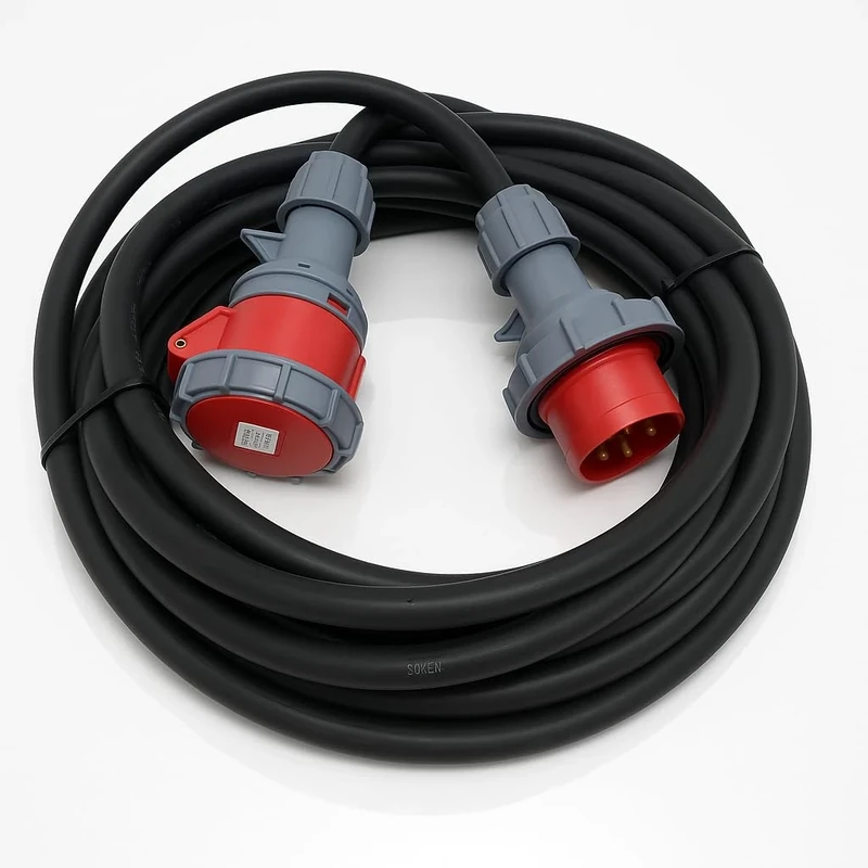 3 Phase 16A 5 Pin 415V IP67 Waterproof Extension Lead 10m – IEC 60309 3P+N+E Red – H07RN-F Heavy Duty Rubber Cable – PAT Tested (10 Metre)