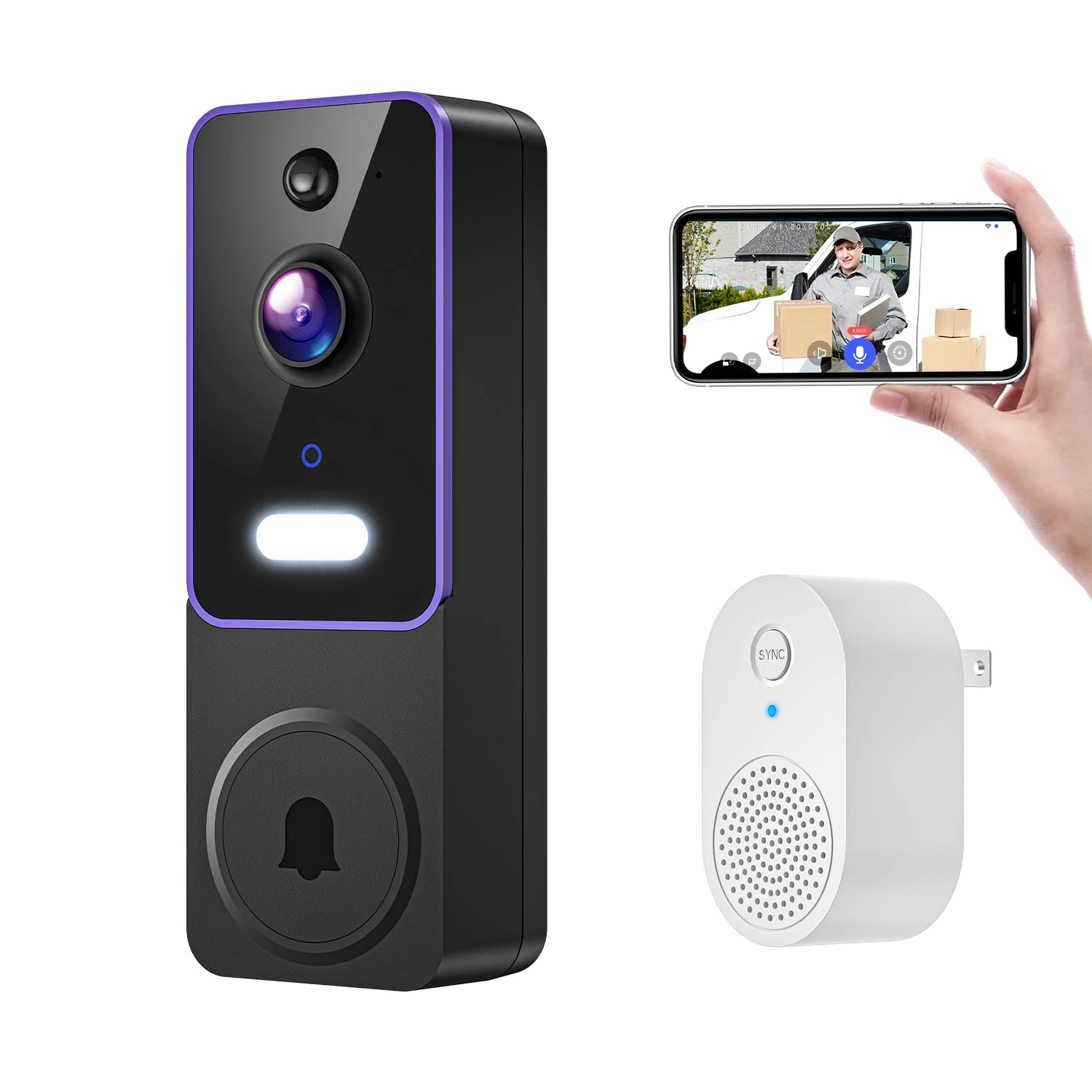 Blazique Smart Video Doorbell Camera, Wireless Indoor/Outdoor Surveillance Cam, AI Human Detection, Live View, 2-Way Audio, Night Vision, 2.4G WiFi Only, Cloud Storage (sold separately)
