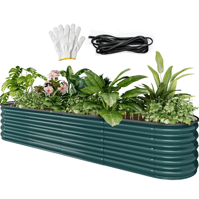 YITAHOME Outdoor Raised Garden Bed Kit 240x61x43cm, Raised Beds Thickened Zinc-Aluminum-Magnesium Stainless Steel Metal Raised Beds for Garden with Safety Rubber for Vegetables Flowers Fruits (Green)