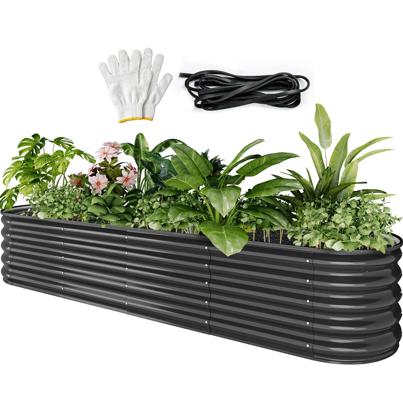 YITAHOME Outdoor Raised Garden Bed Kit 240x61x43cm, Raised Beds Thickened Zinc-Aluminum-Magnesium Stainless Steel Metal Raised Beds for Garden with Safety Rubber for Vegetables Flowers Fruits (Grey)