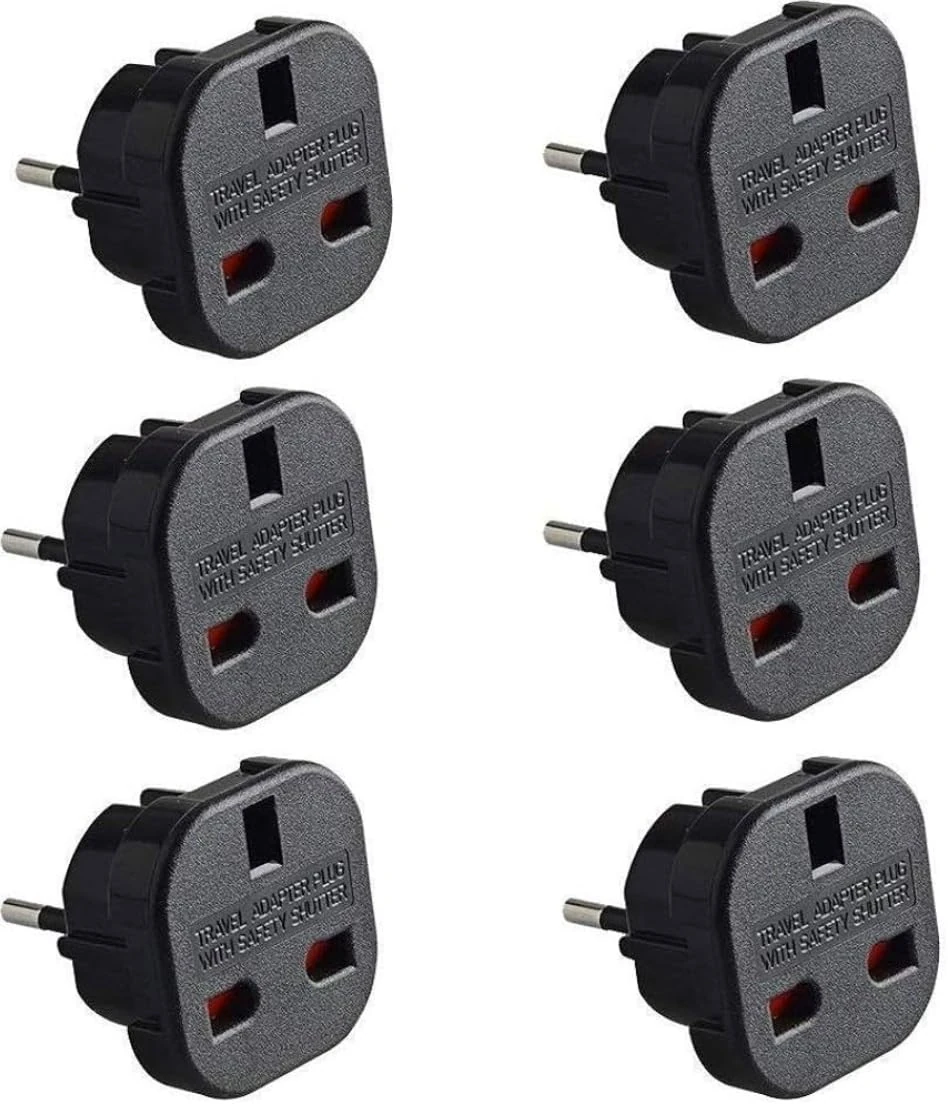 Bridge Pro EU Travel Adapter 6-PACK - UK to European Plug Adapter - Travel Plug Converter UK to EU Type C, E, F for Spain, France, Russia, Italy, Germany, Portugal, Turkey & more (Black)