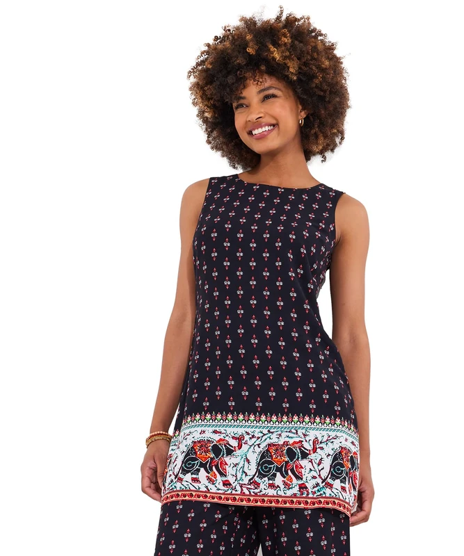 Joe Browns Women's Fashion Lightweight Elephant Print Sleeveless Tunic, Regular Fit, Black, UK 16