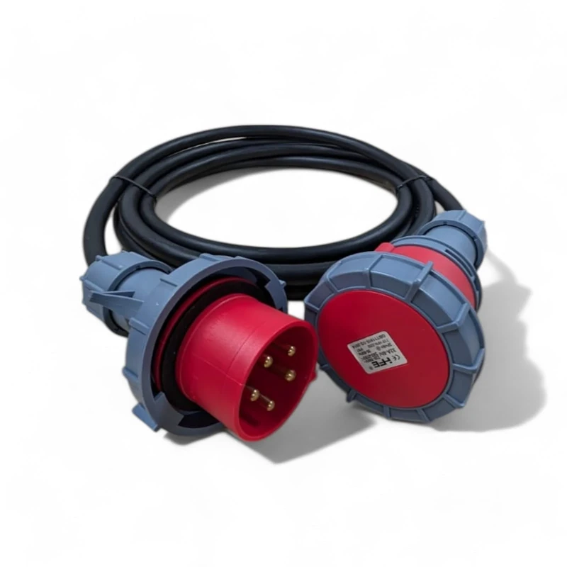 3 Phase 32A 5 Pin 415V Extension Lead 5m – IP67 Waterproof IEC 60309 3P+N+E Red – H07RN-F Heavy Duty Rubber Cable – PAT Tested 5 metres