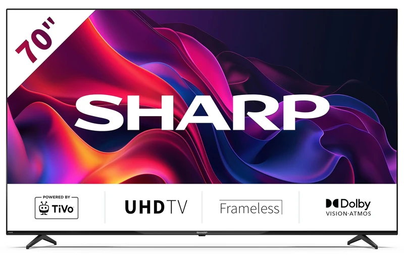 Sharp 70GK4245K 70" 4K UHD Smart TV – Frameless LED, TiVo Smart Platform with TiVo+ (160+ Free Channels), Freely with No Subscriptions, Dolby Vision & Dolby Atmos, HDMI 2.1, Freeview Live & On Demand