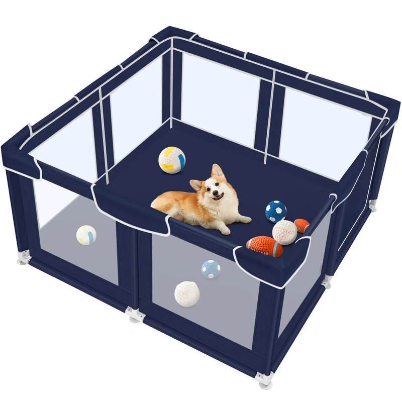 Dog Playpen 50 × 50 inch, Puppy Playpen with Bottom, 32 Inch Height Pet Playpen