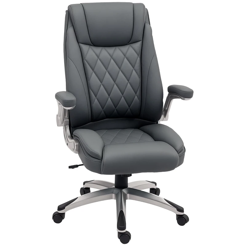 Vinsetto Executive Office Chair with Arms, PU Leather Ergonomic Office Chair with Tilt Function and Adjustable Height, Swivel Rolling for Home Office Working, Dark Grey - Image 1