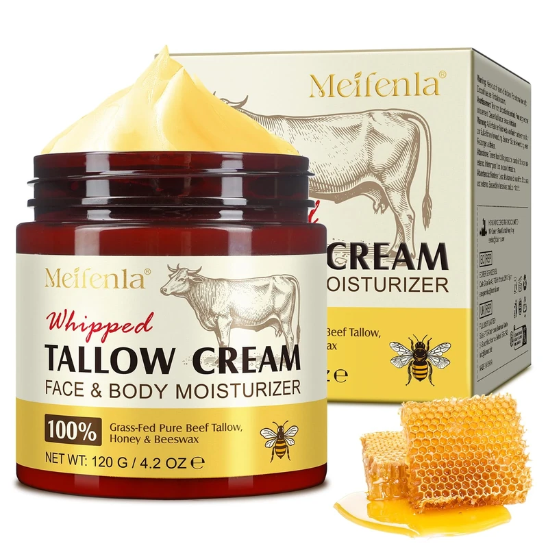 Beef Tallow Skin Care, Beef Tallow and Honey Cream 120g, Beef Tallow Moisturizer, Natural Organic Grass - Fed Whipped Beef Tallow and Honey Balm - Deeply Moisturizing for Face & Body, Softens Dry