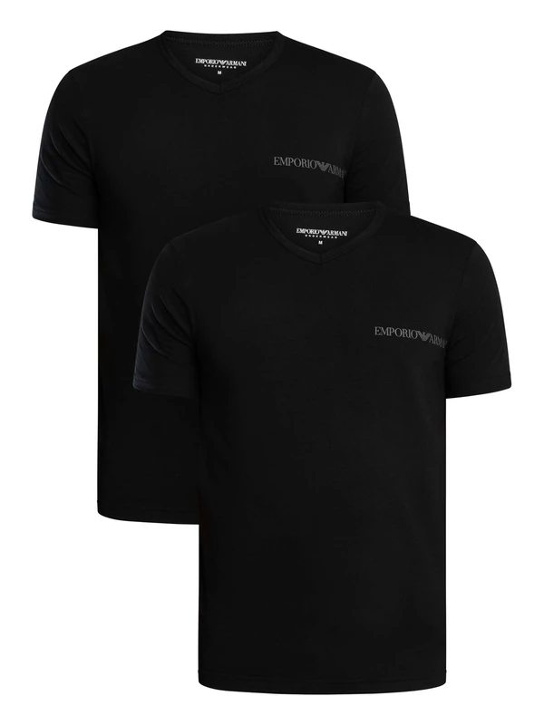 Emporio Armani Man's CORE Logoband 2-Pack V Neck T-Shirt Black S Regular FIT