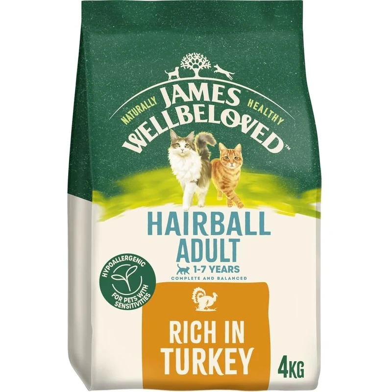 James Wellbeloved Hypoallergenic Dry Cat Food for Adult Cats Hairball Turkey 4 kg