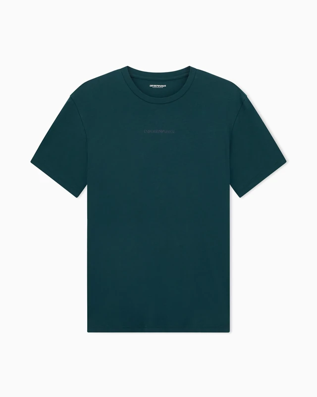 Man's Textured Elastic Crew Neck T-Shirt Green S Fitted FIT