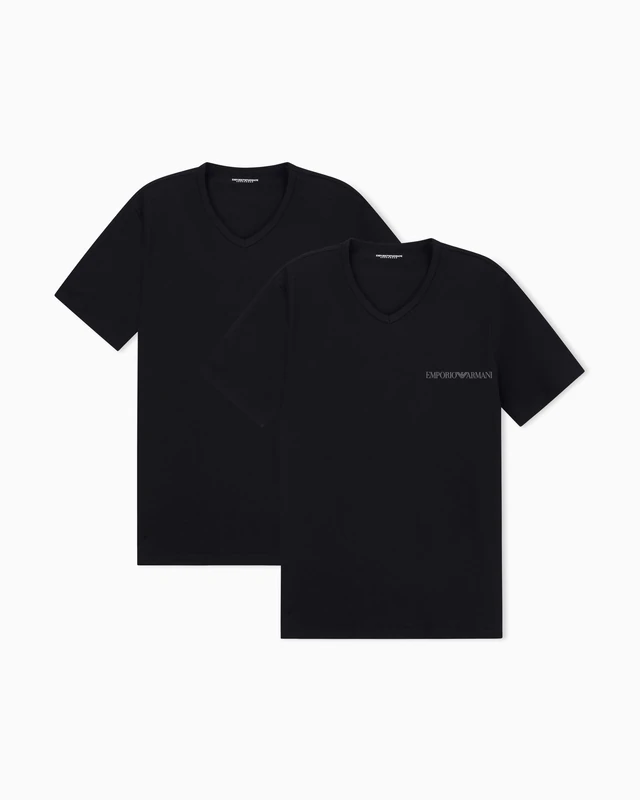 Emporio Armani Man's CORE Logoband 2-Pack V Neck T-Shirt Black L Regular FIT