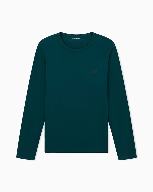 Man's Bold Monogram Long Sleeve Crew Neck T-Shirt Green S - Image 1