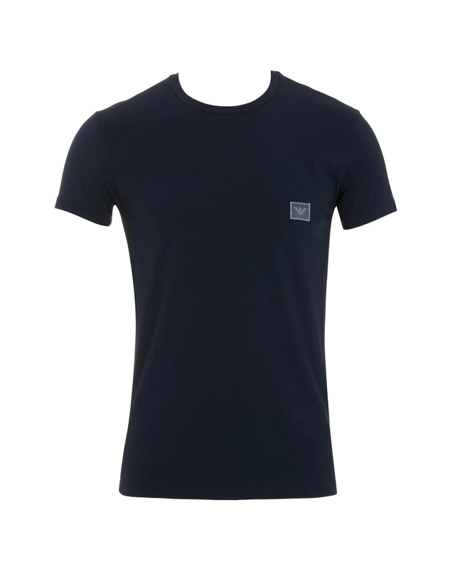 Man's Shiny Logoband Crew Neck T-Shirt Blue L Slim FIT