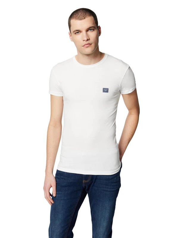 Man's Shiny Logoband Crew Neck T-Shirt White L Slim FIT